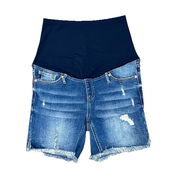 Kancan Maternity Stretch Shorts Blue Denim Distressed Full Belly Panel Sz 7/27 - Picture 1 of 14